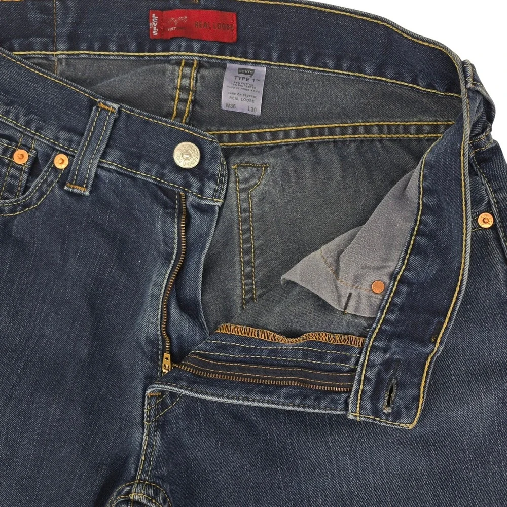 Vintage Levi's Type 1 Real Loose Jeans Men's 36x30 Baggy Wide Dark Blue‎ Y2K